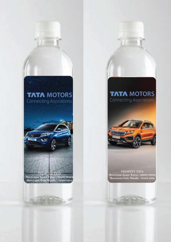 Eco-friendly company bottles with sustainable messaging